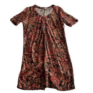 Wrap London Sheer Floral Scoop Neck Dark Romantic Short Sleeve Tunic Dress 8‎